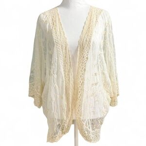 Cream Lace Women's Open Front Cardigan